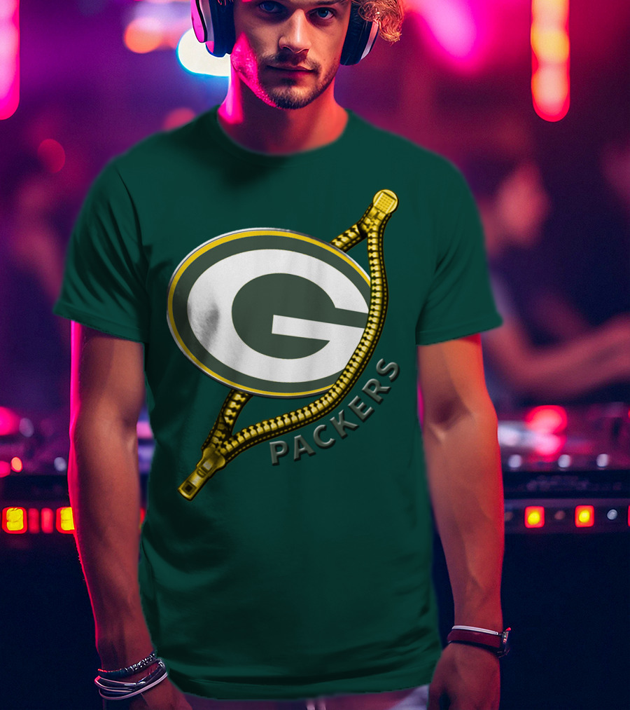 Green Bay Packers Logo With Zipper Elements T-Shirt