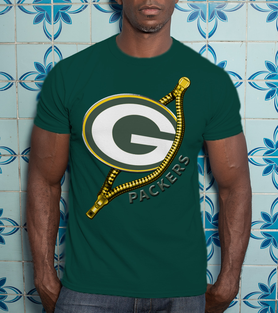 Green Bay Packers Logo With Zipper Elements T-Shirt