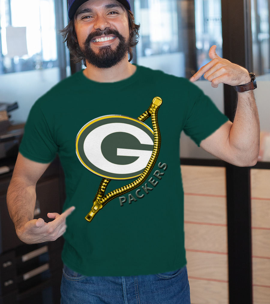 Green Bay Packers Logo With Zipper Elements T-Shirt