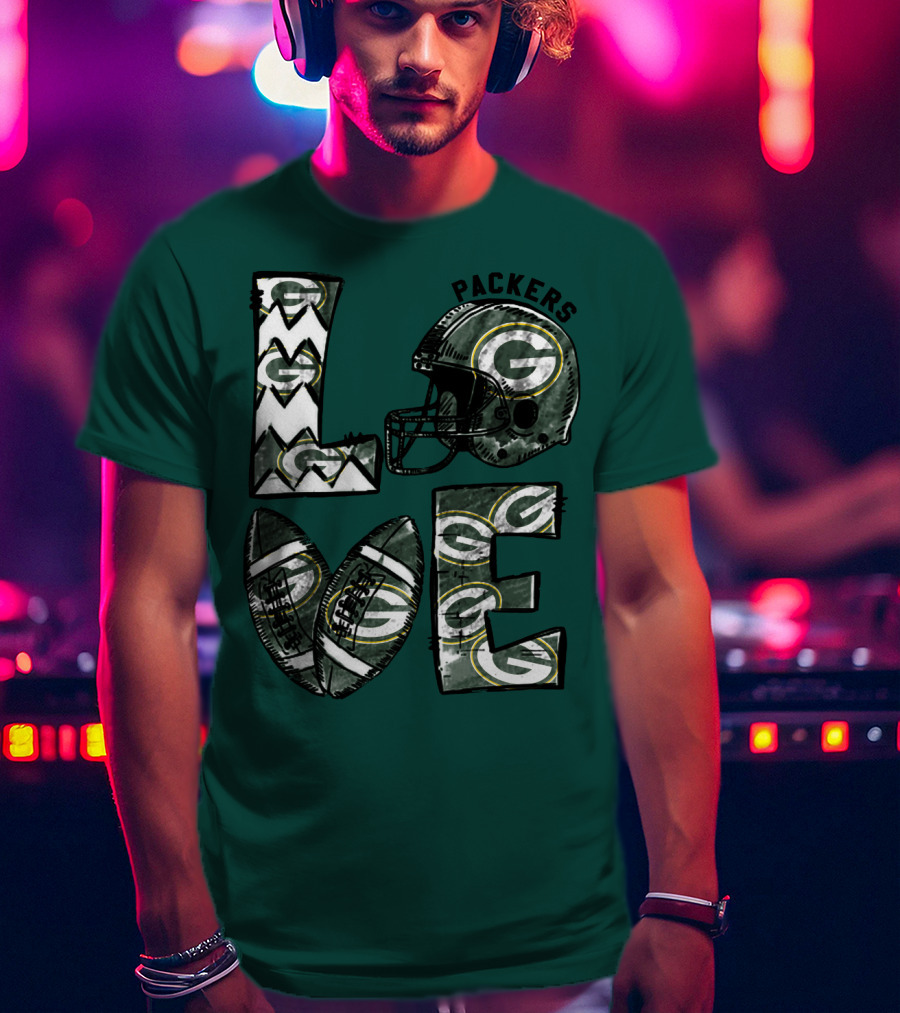 Packers Love Football Helmet And Ball Green Bay Packers T-Shirt