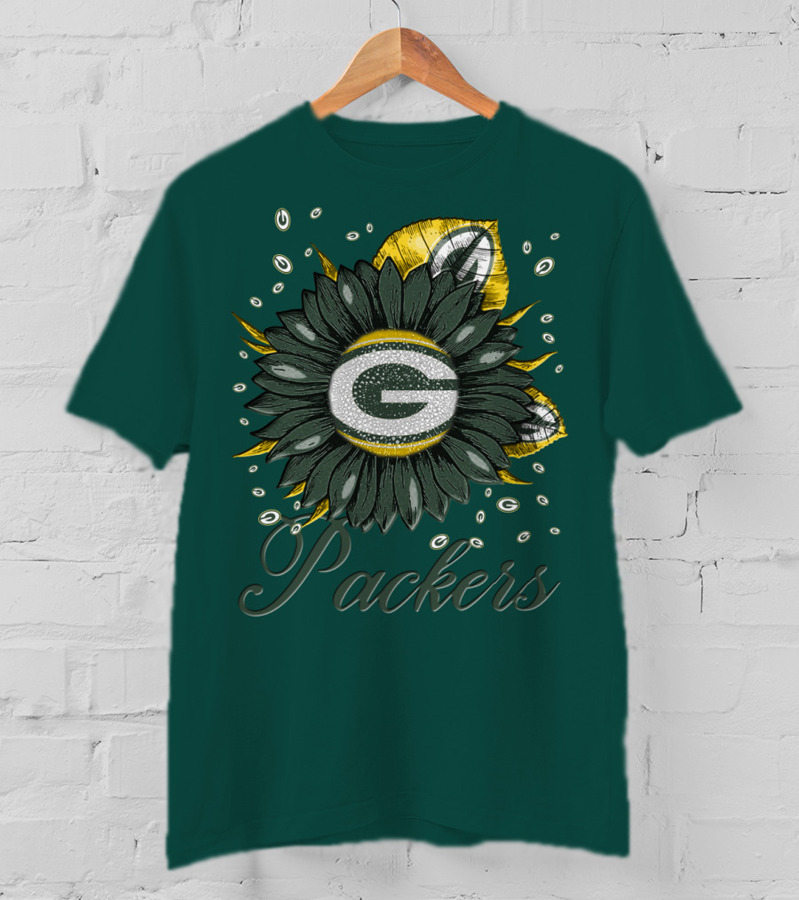 Green Bay Packers Sunflower Logo On Green T-Shirt
