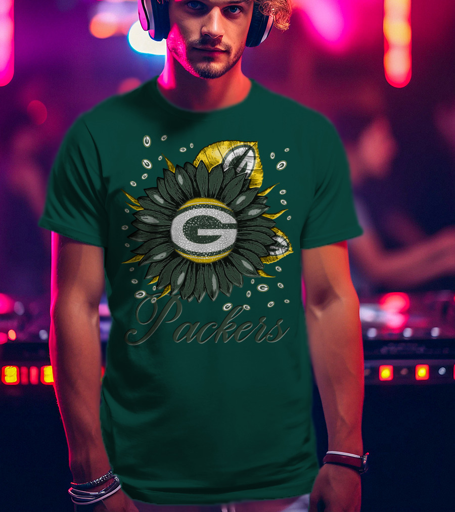 Green Bay Packers Sunflower Logo On Green T-Shirt