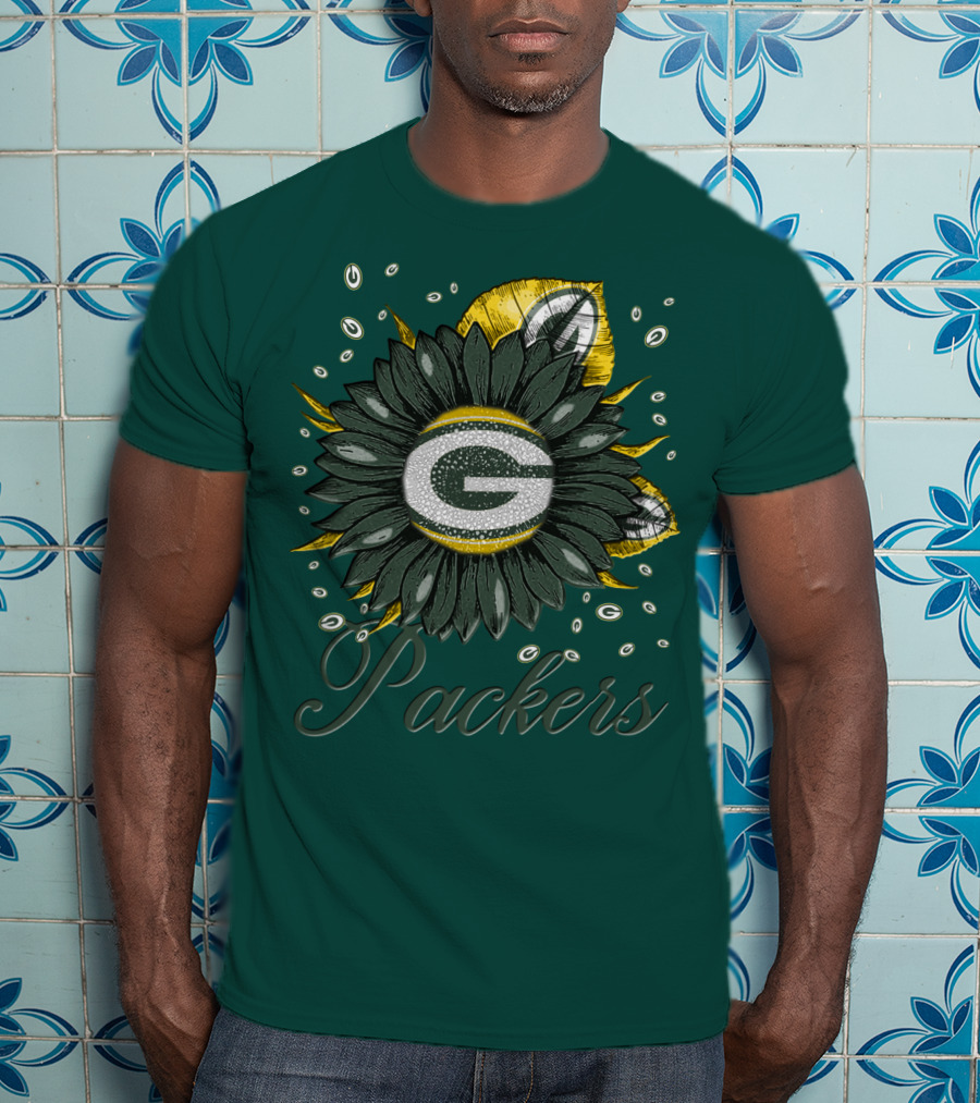 Green Bay Packers Sunflower Logo On Green T-Shirt