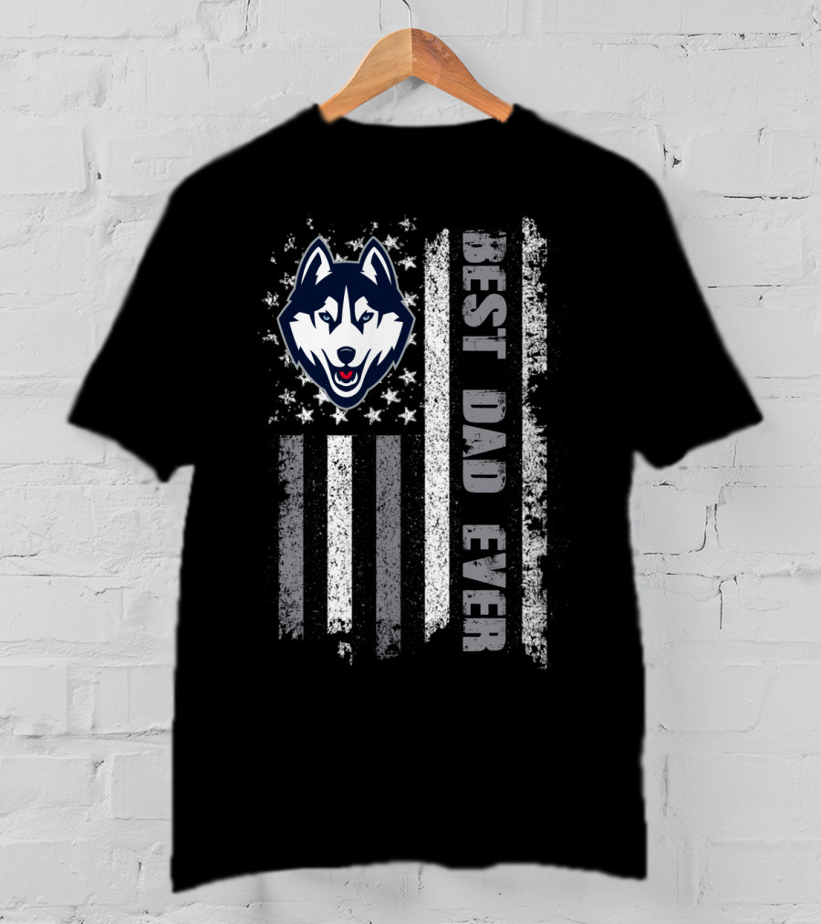 Best Dad Ever Husky American Flag Evd 096 T-Shirt