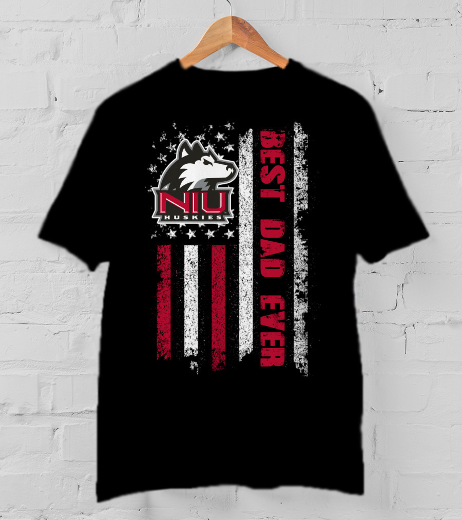 Niu Huskies Best Dad Ever Vintage American Flag T-Shirt