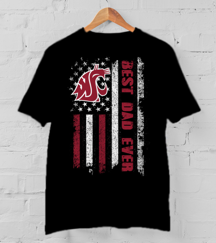 Best Dad Ever Wsu Cougar American Flag T-Shirt