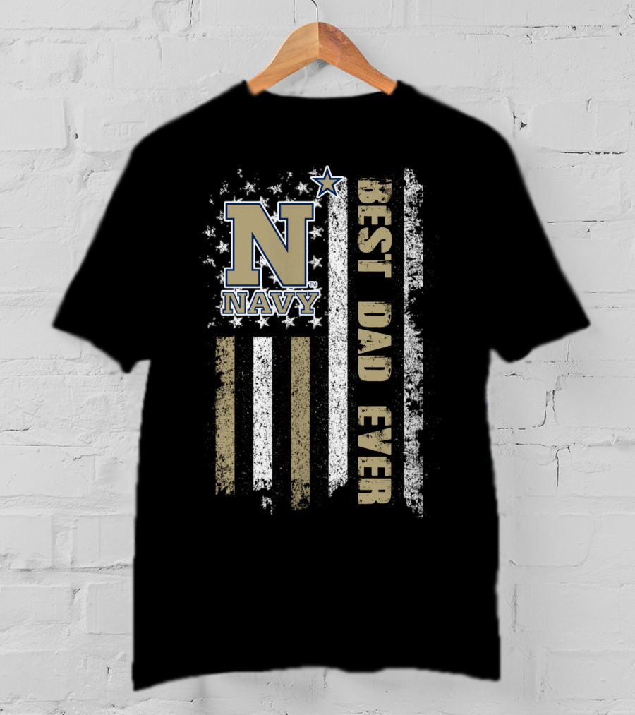 Navy N Best Dad Ever American Flag Style T-Shirt