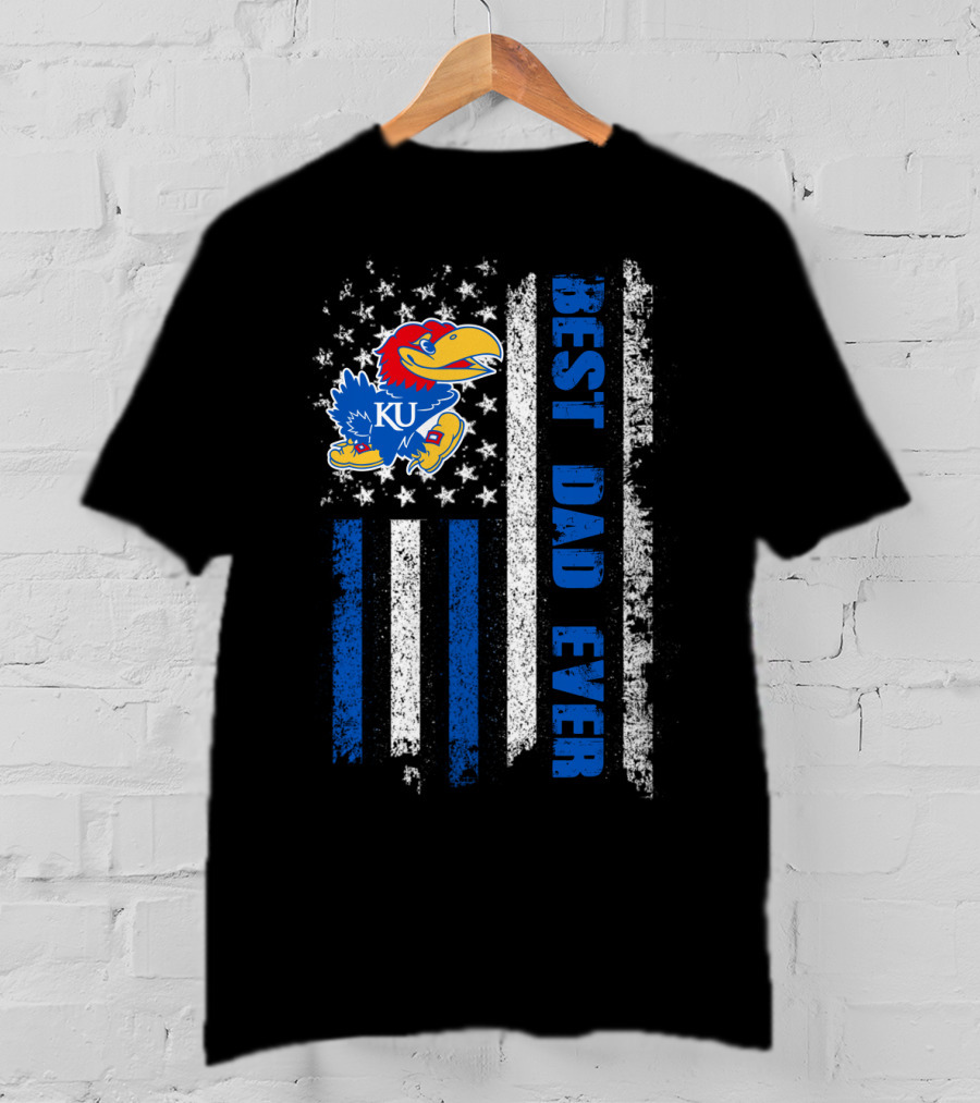 Ku Jayhawks Best Dad Ever American Flag T-Shirt