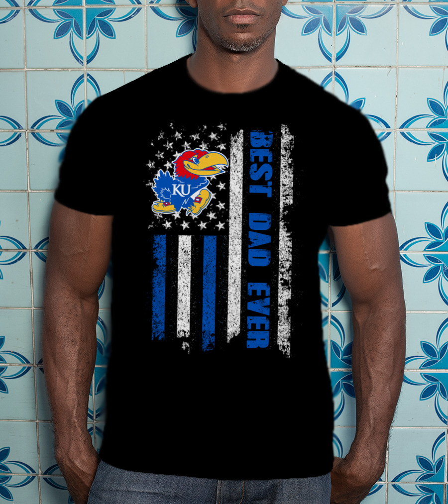 Ku Jayhawks Best Dad Ever American Flag T-Shirt