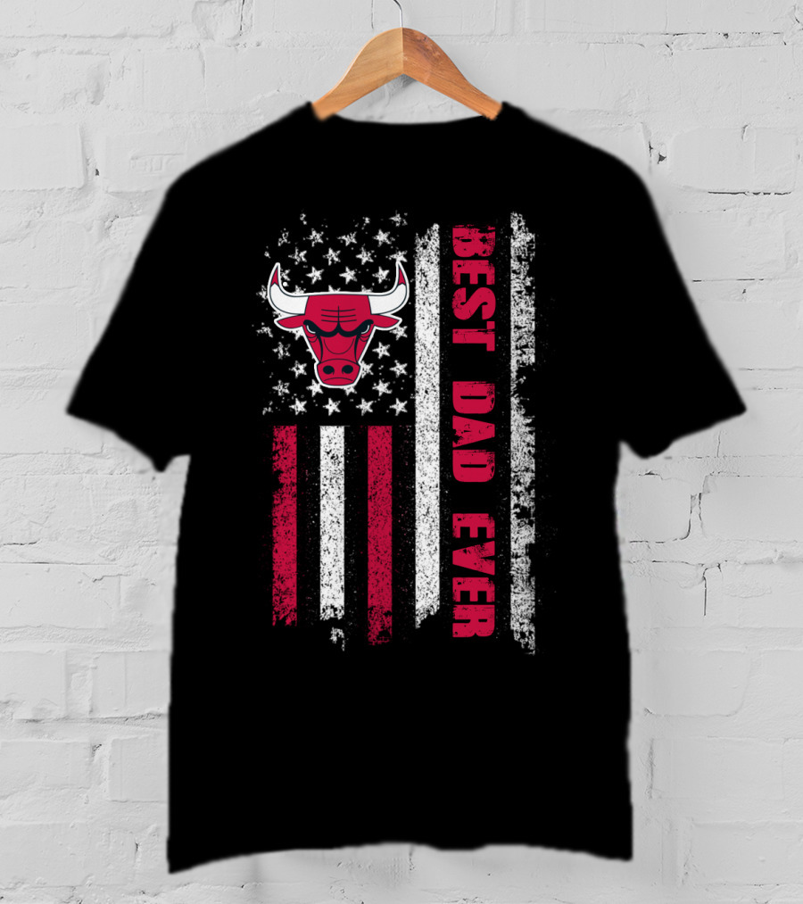 Evd 038 Best Dad Ever Chicago Bulls American Flag T-Shirt