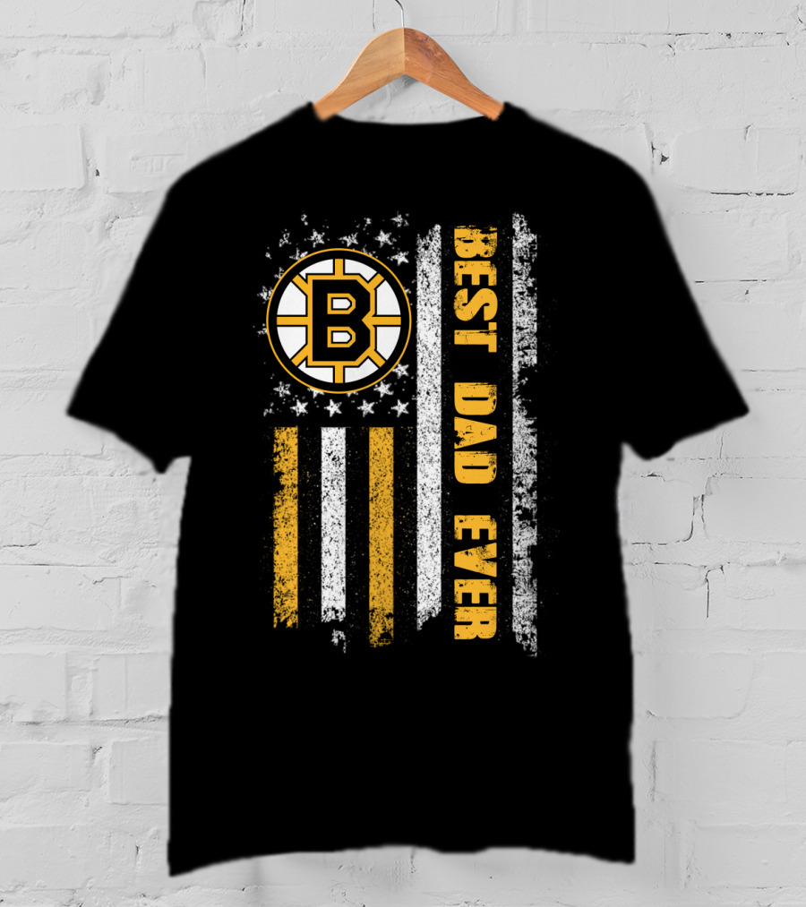 Best Dad Ever Boston Hockey Team Flag T-Shirt