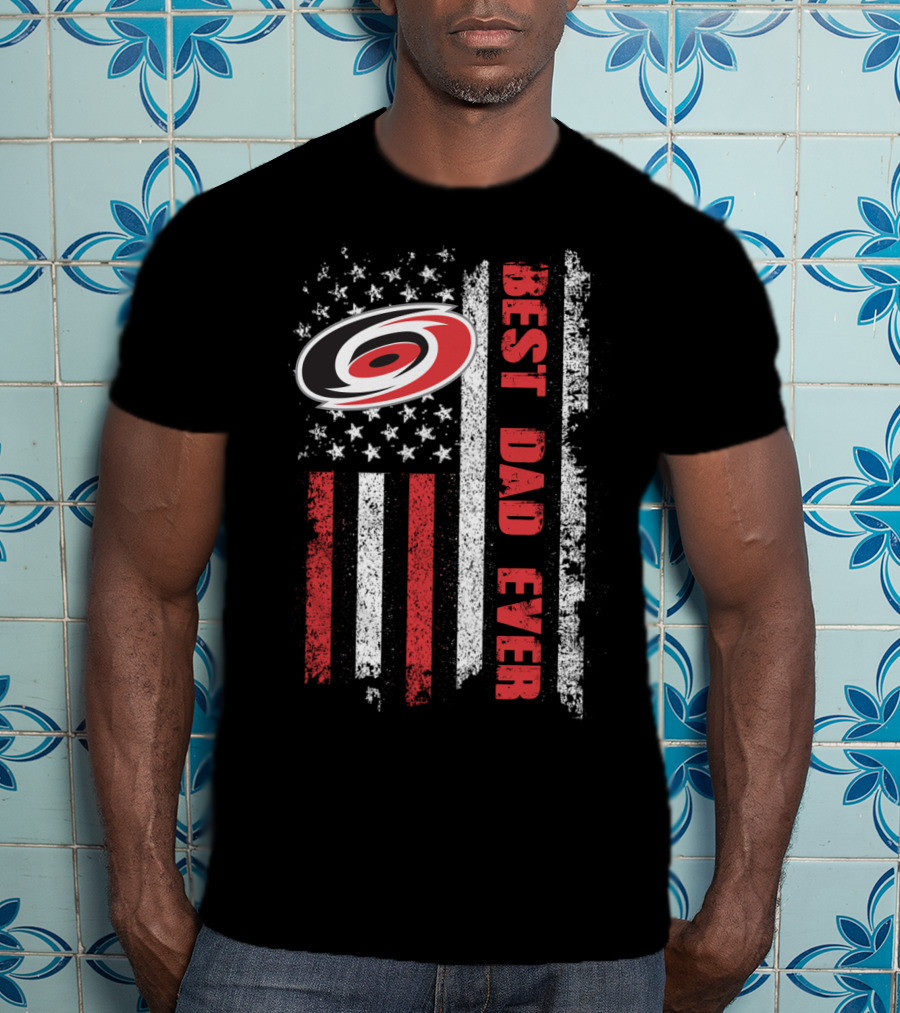 Best Dad Ever American Flag Carolina Hurricanes T-Shirt