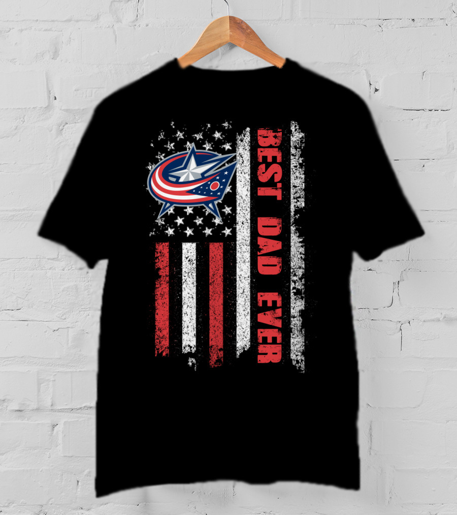 Best Dad Ever Columbus Blue Jackets American Flag T-Shirt