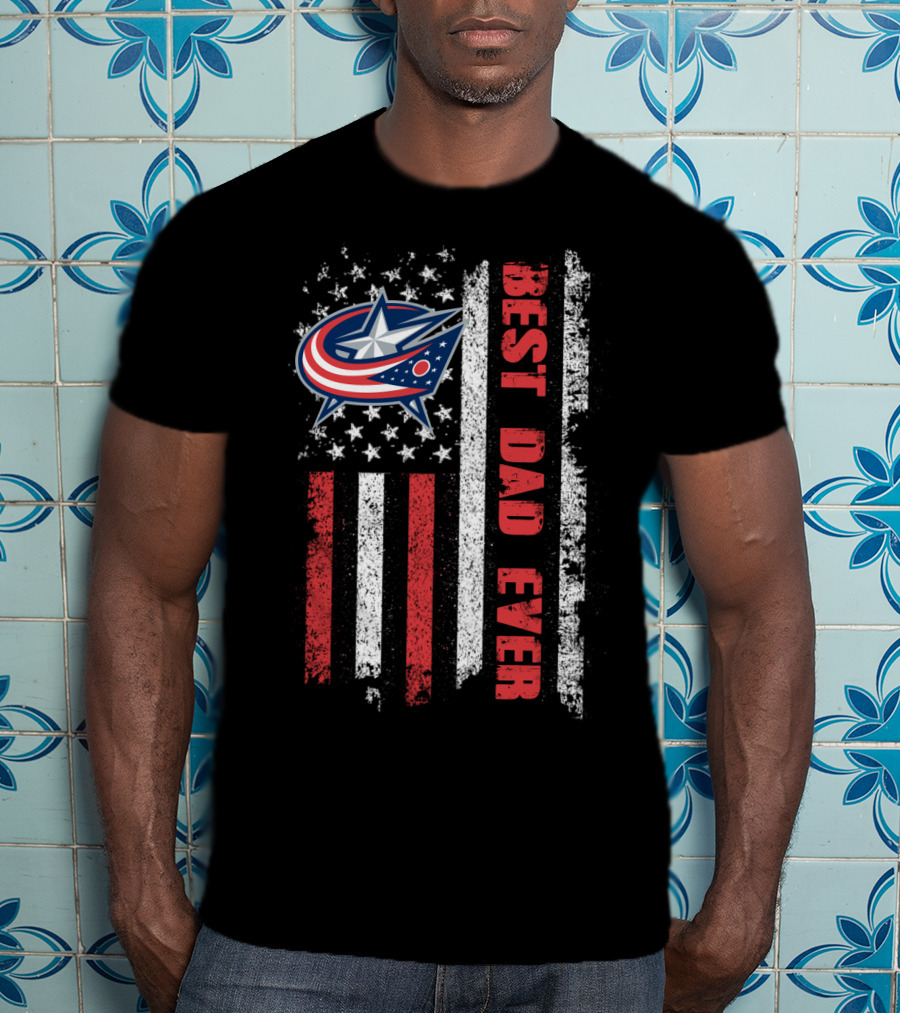 Best Dad Ever Columbus Blue Jackets American Flag T-Shirt