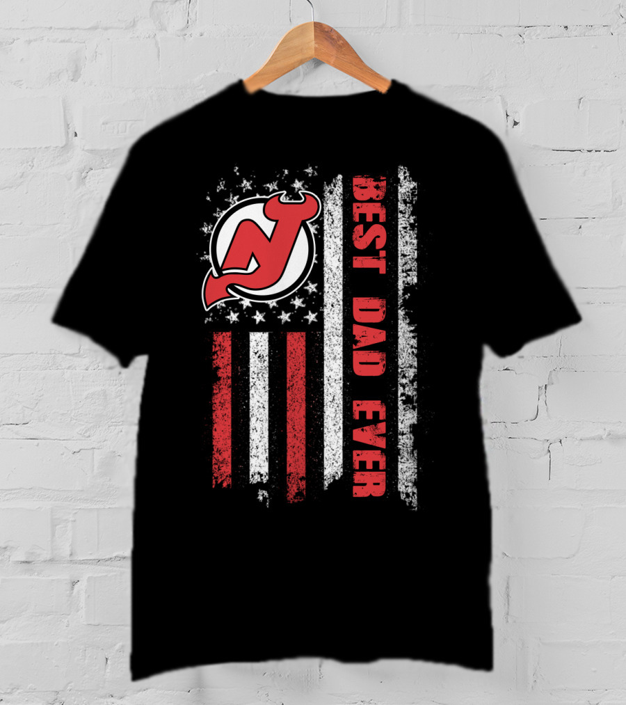 New Jersey Devils Best Dad Ever American Flag T-Shirt