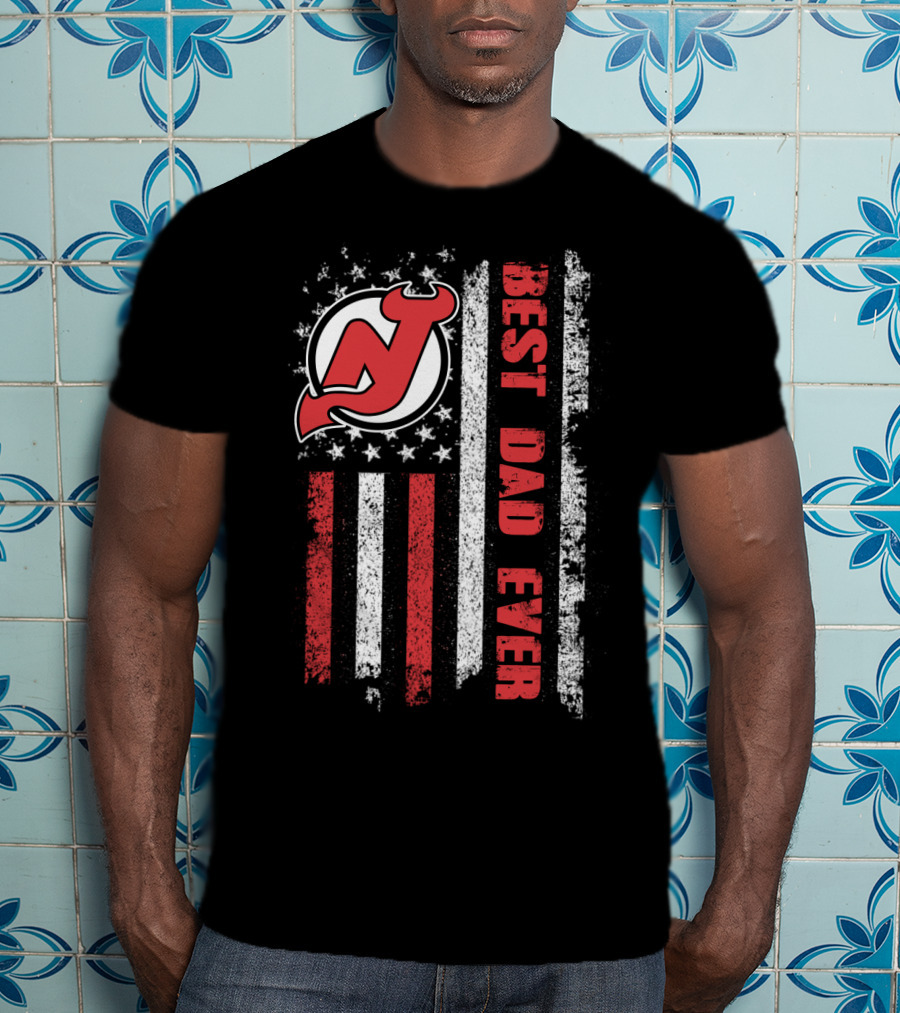 New Jersey Devils Best Dad Ever American Flag T-Shirt
