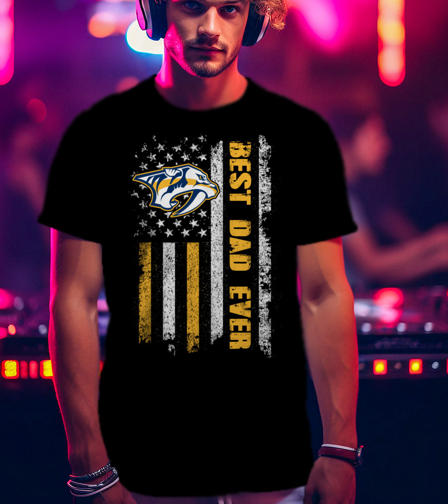 Nashville Predators Best Dad Ever Usa Flag Evd 015 T-Shirt
