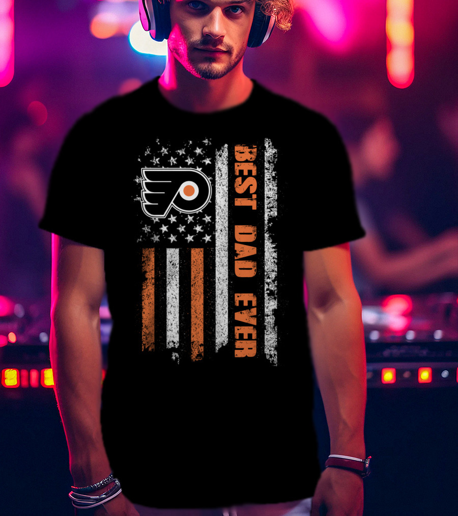 Philadelphia Flyers Best Dad Ever American Flag Distressed Style T-Shirt
