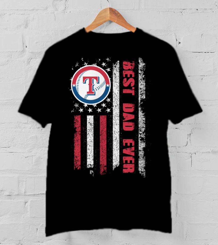Best Dad Ever Texas Rangers American Flag Evd T-Shirt