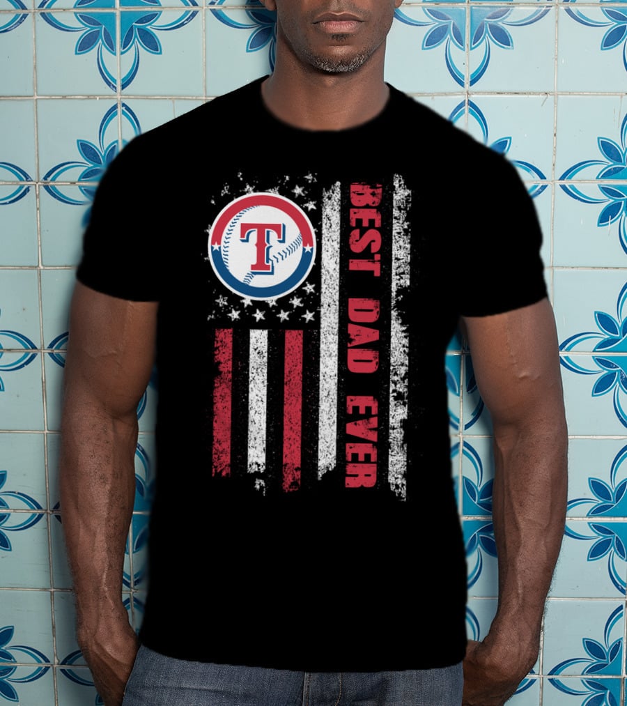 Best Dad Ever Texas Rangers American Flag Evd T-Shirt