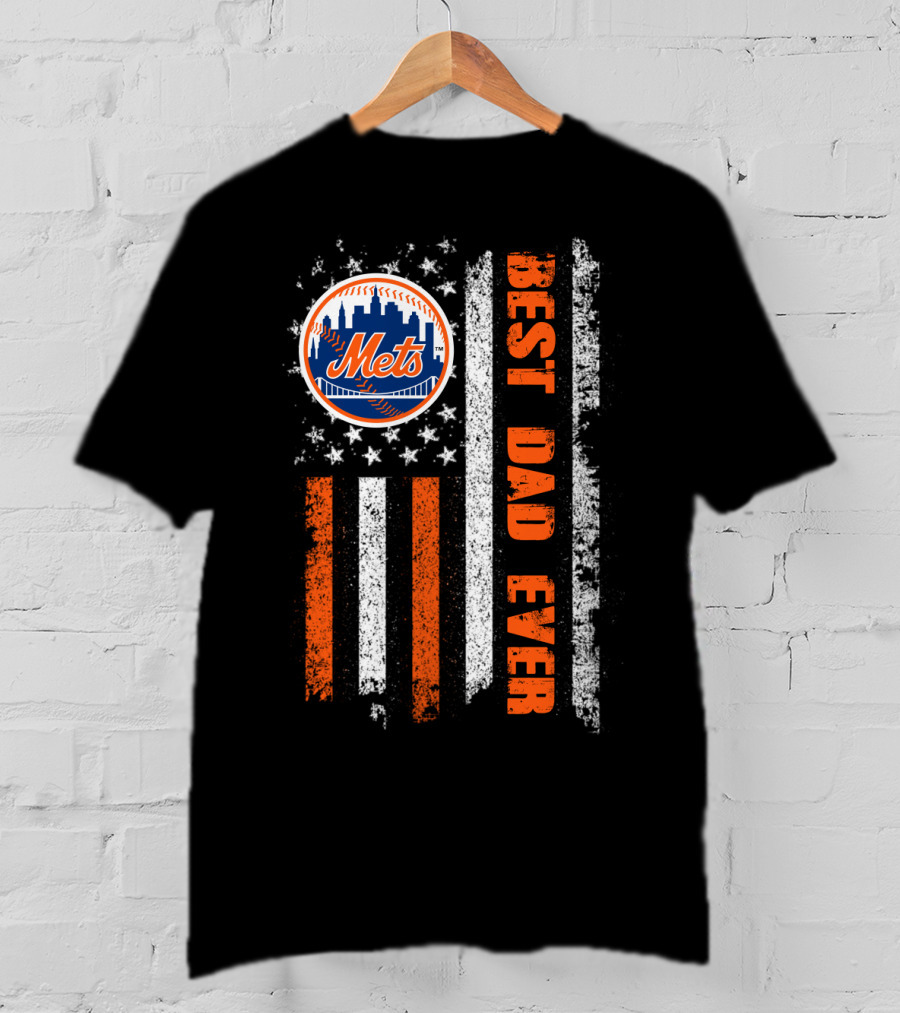 Mets Best Dad Ever American Flag Baseball Fan Evd 057 T-Shirt