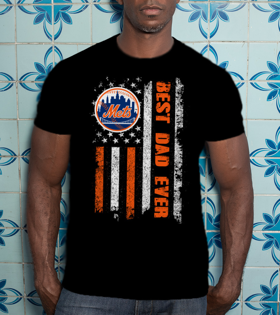 Mets Best Dad Ever American Flag Baseball Fan Evd 057 T-Shirt