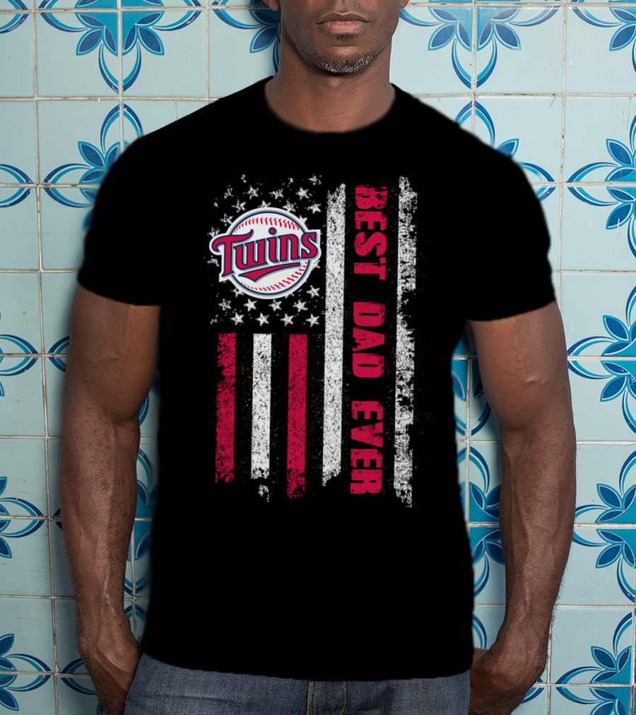 Twins Best Dad Ever American Flag Evd T-Shirt