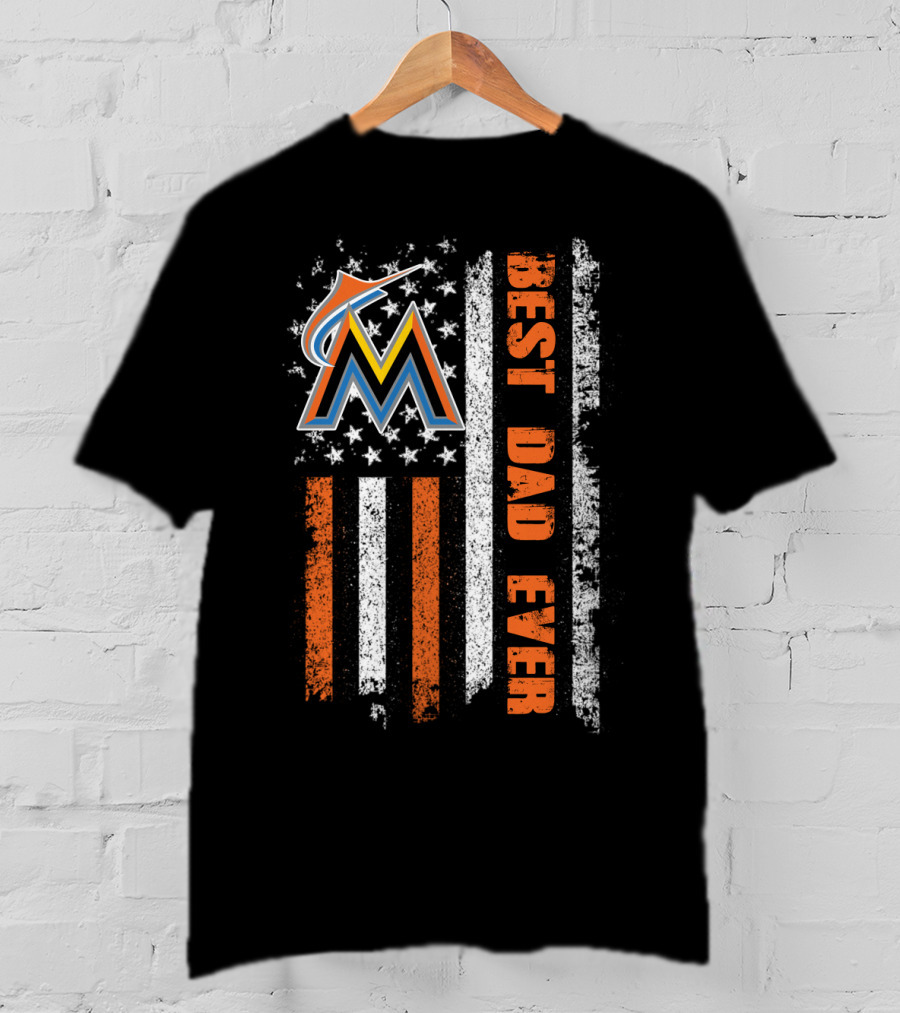 Miami Marlins Best Dad Ever American Flag T-Shirt
