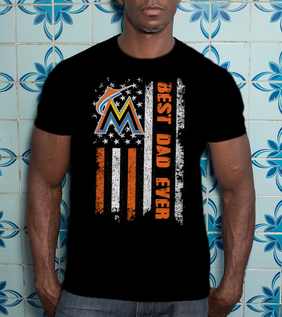 Miami Marlins Best Dad Ever American Flag T-Shirt