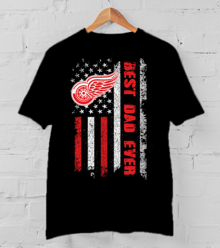 Red Wings Best Dad Ever American Flag T-Shirt