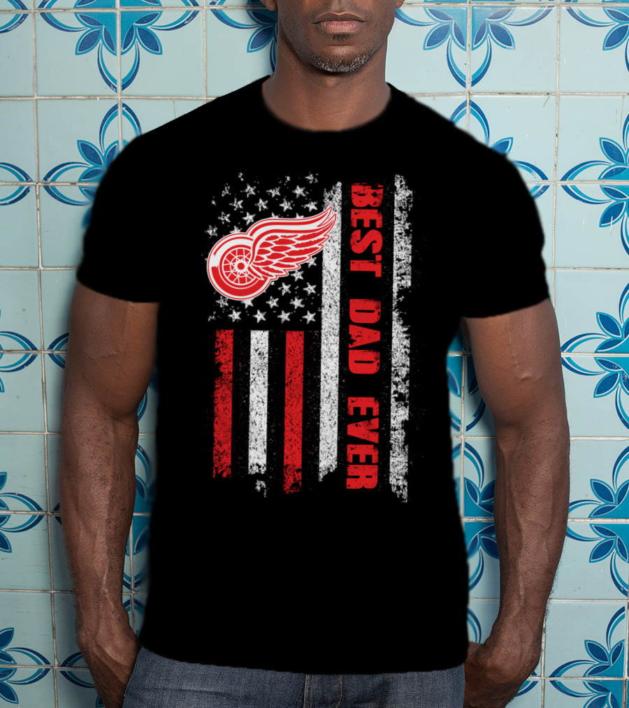 Red Wings Best Dad Ever American Flag T-Shirt