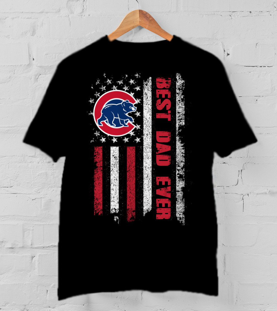 Chicago Cubs Best Dad Ever Flag Stars Stripes T-Shirt