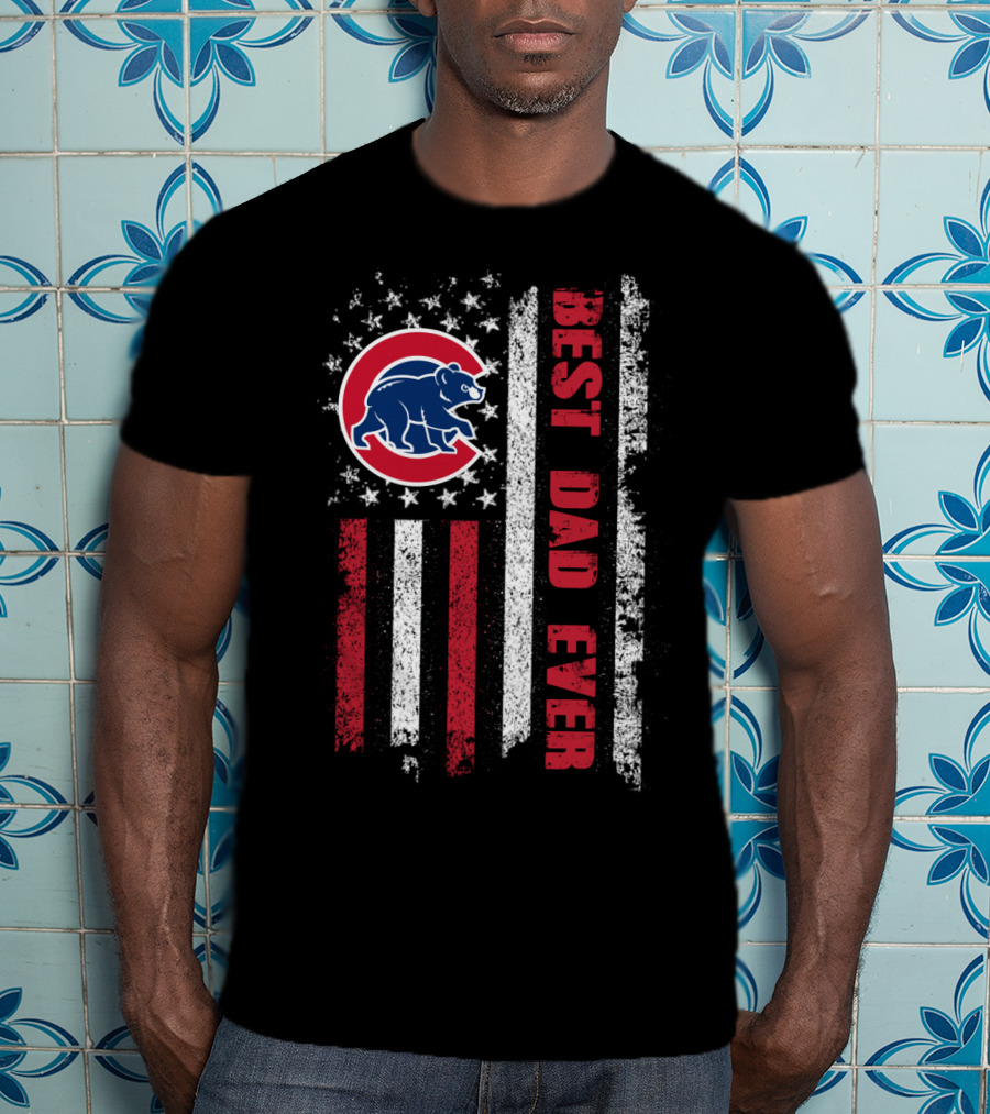 Chicago Cubs Best Dad Ever Flag Stars Stripes T-Shirt