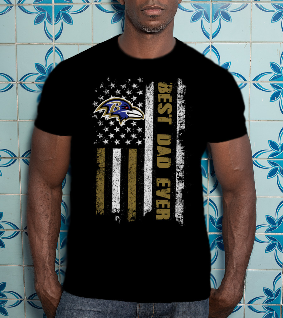 Baltimore Ravens Best Dad Ever American Flag T-Shirt