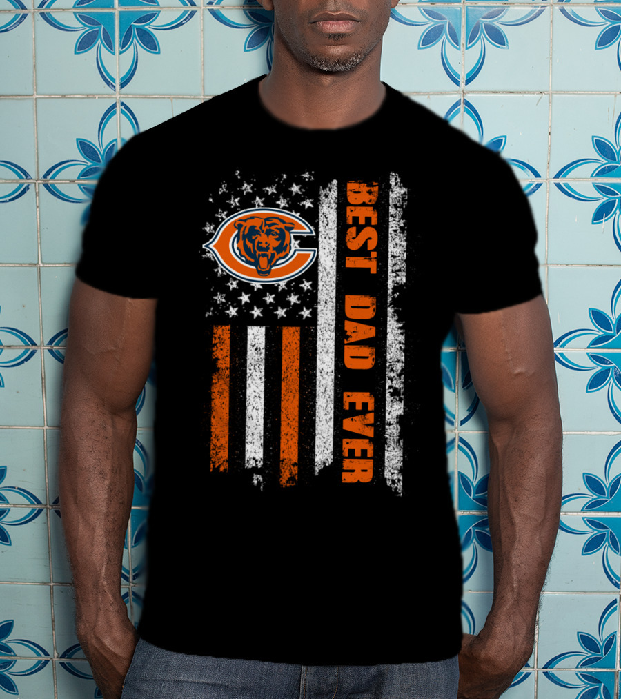 Chicago Bears Best Dad Ever American Flag T-Shirt