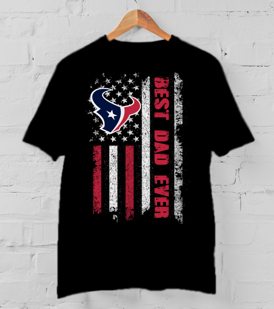 Evd 126 Best Dad Ever Houston Football American Flag T-Shirt