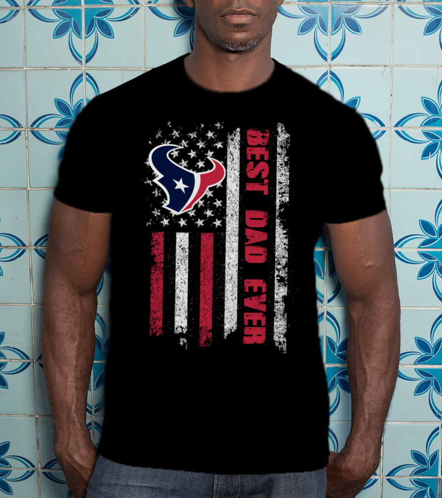 Evd 126 Best Dad Ever Houston Football American Flag T-Shirt