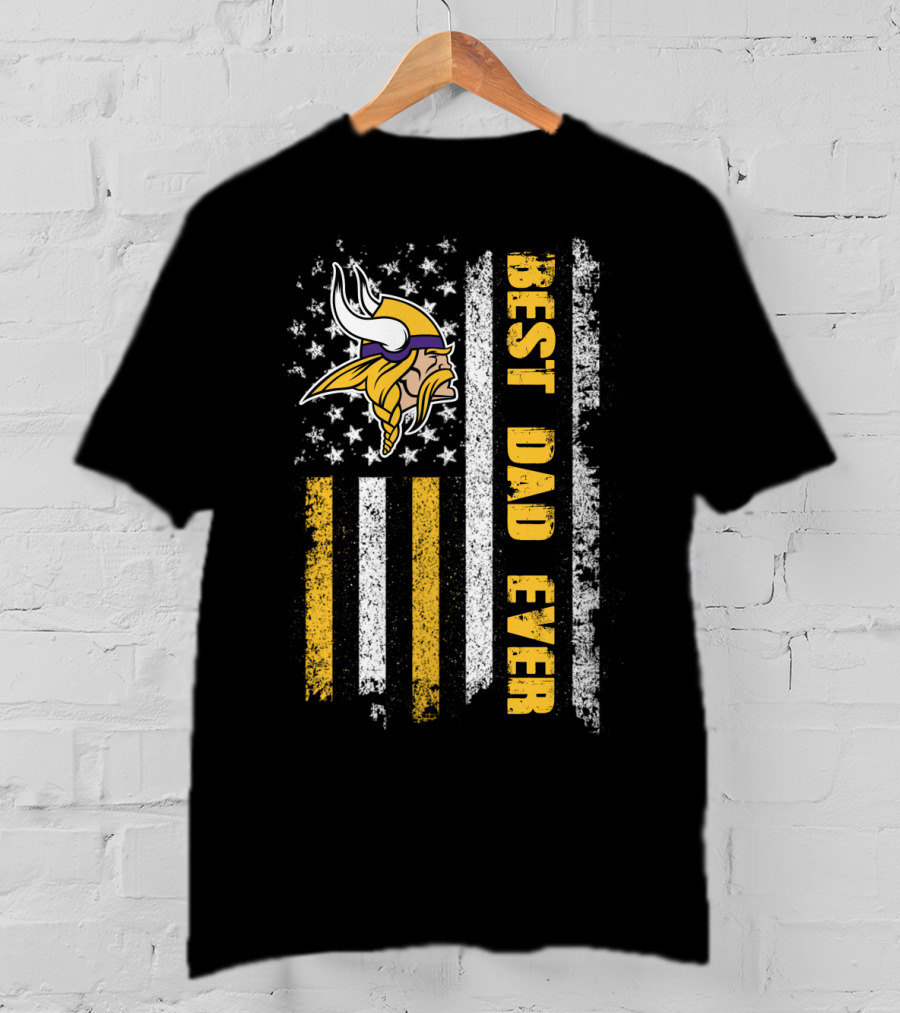 Best Dad Ever Viking Logo American Flag T-Shirt