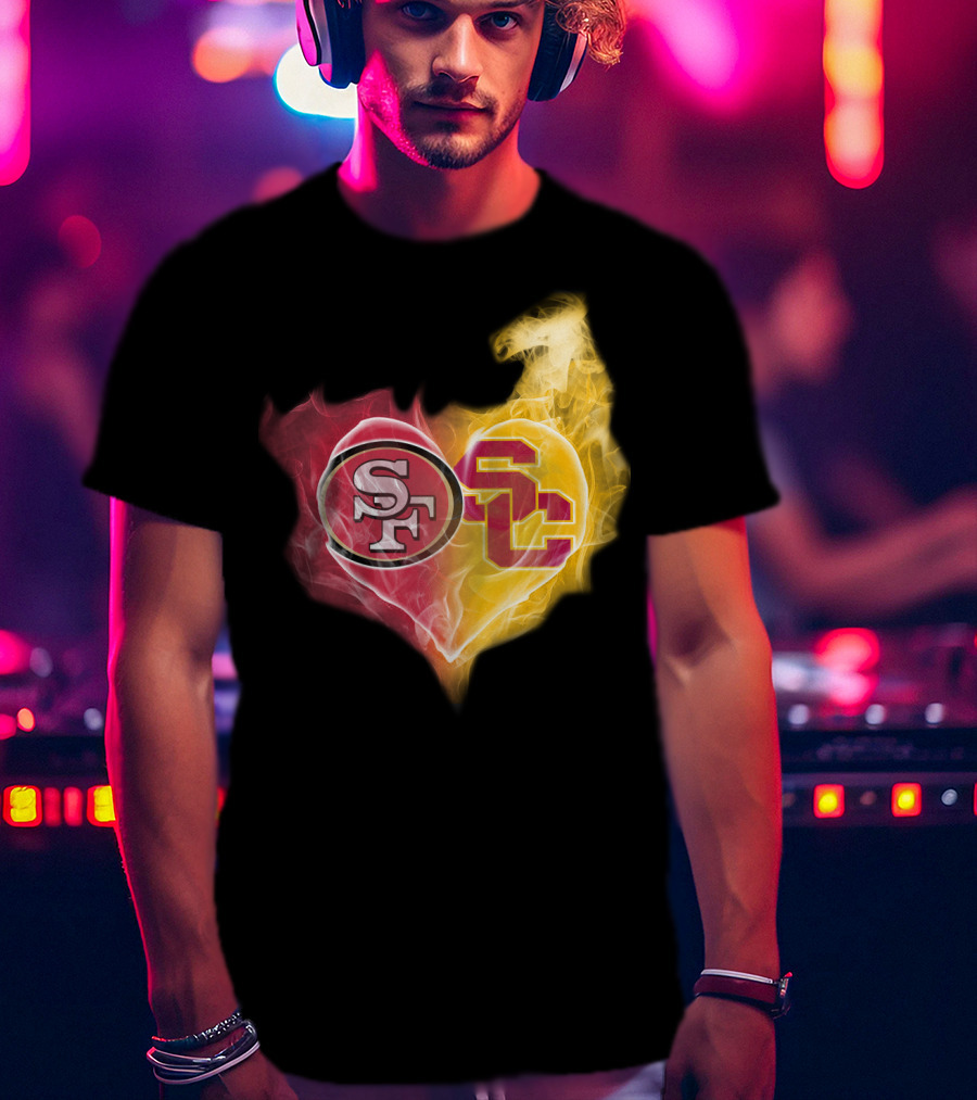 San Francisco 49ers And Usc Trojans Heart Fusion Ttk T-Shirt