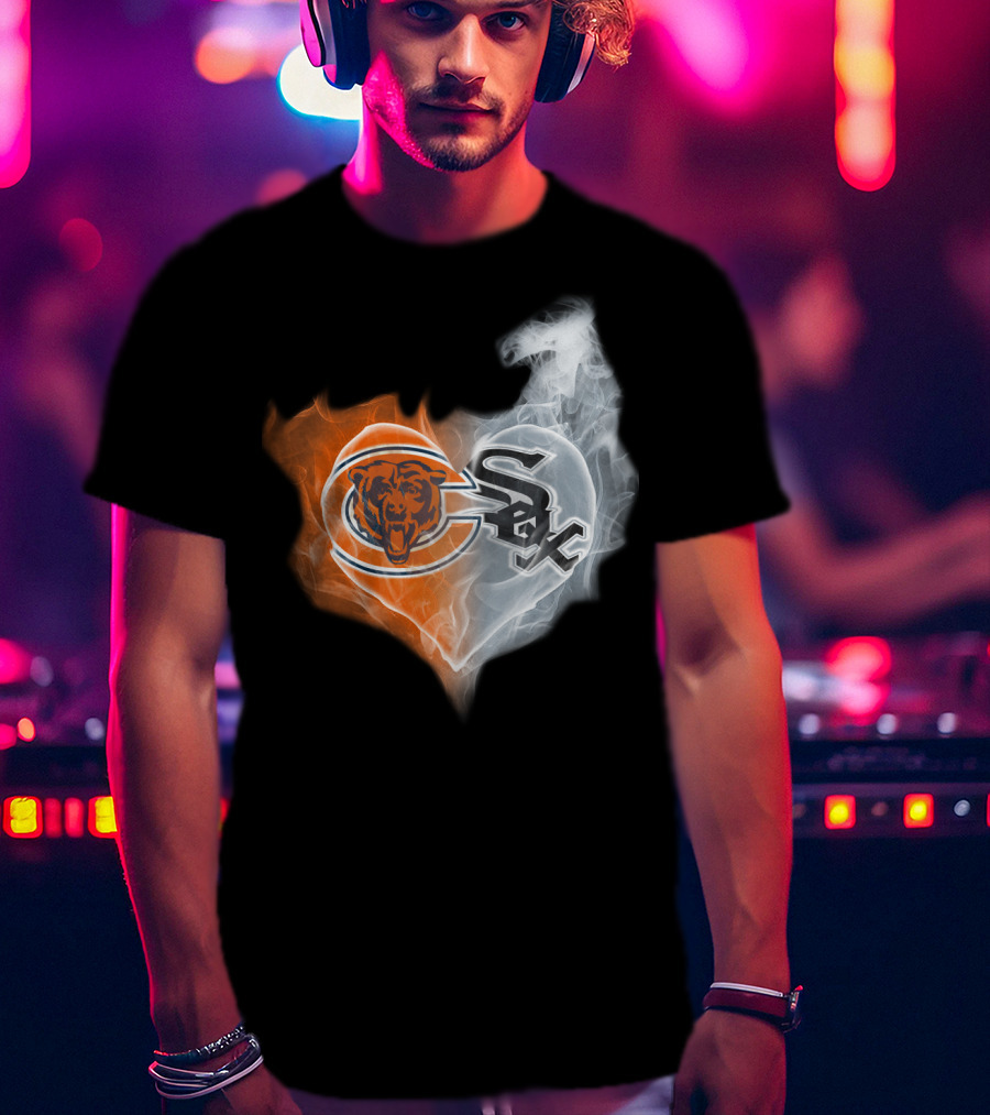 Chicago Bears And White Sox Logos United In Heart-Shaped Smoke T-Shirt