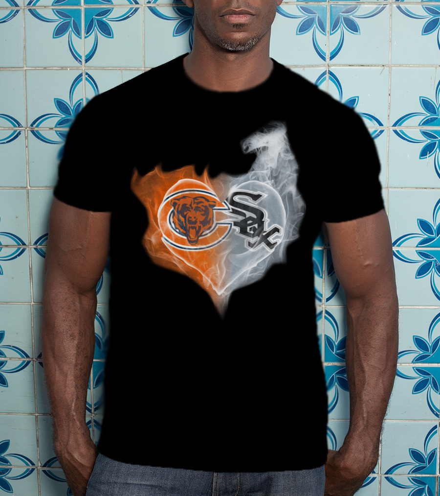 Chicago Bears And White Sox Logos United In Heart-Shaped Smoke T-Shirt