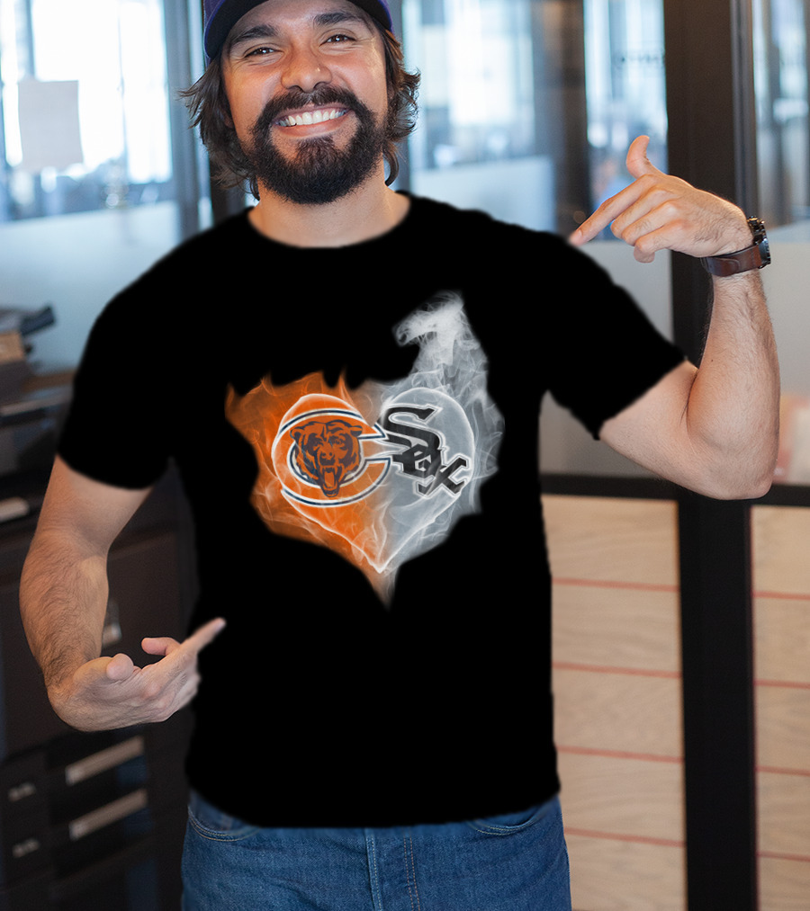 Chicago Bears And White Sox Logos United In Heart-Shaped Smoke T-Shirt
