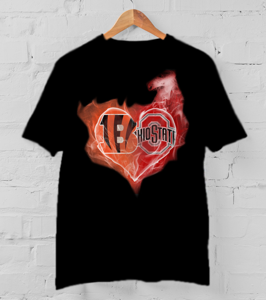 Cincinnati Bengals Ohio State Buckeyes Fire Heart T-Shirt