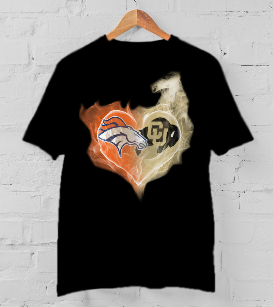 Denver Broncos Colorado Buffaloes Heart Fusion T-Shirt