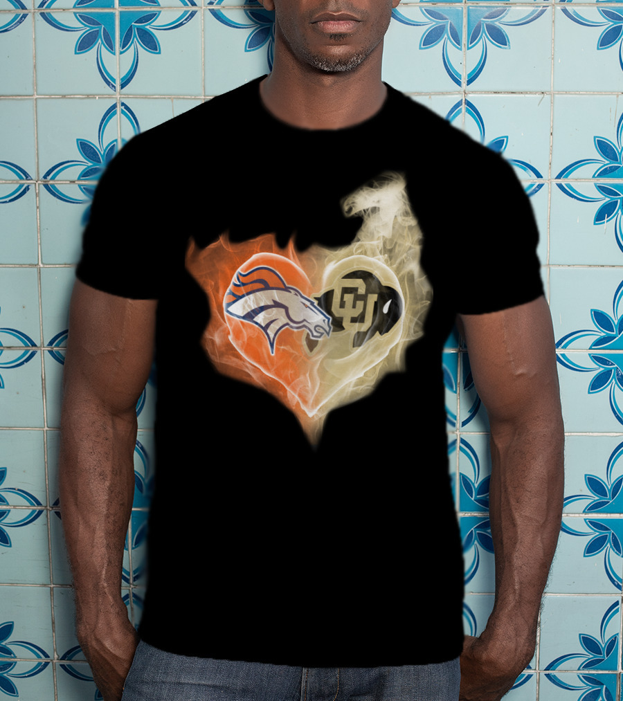 Denver Broncos Colorado Buffaloes Heart Fusion T-Shirt