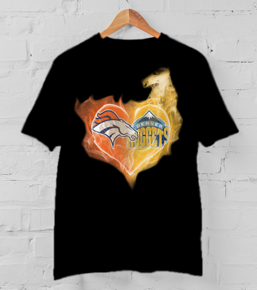 Denver Broncos Denver Nuggets Heart Flame T-Shirt
