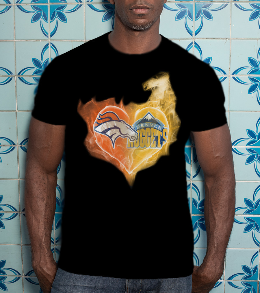 Denver Broncos Denver Nuggets Heart Flame T-Shirt