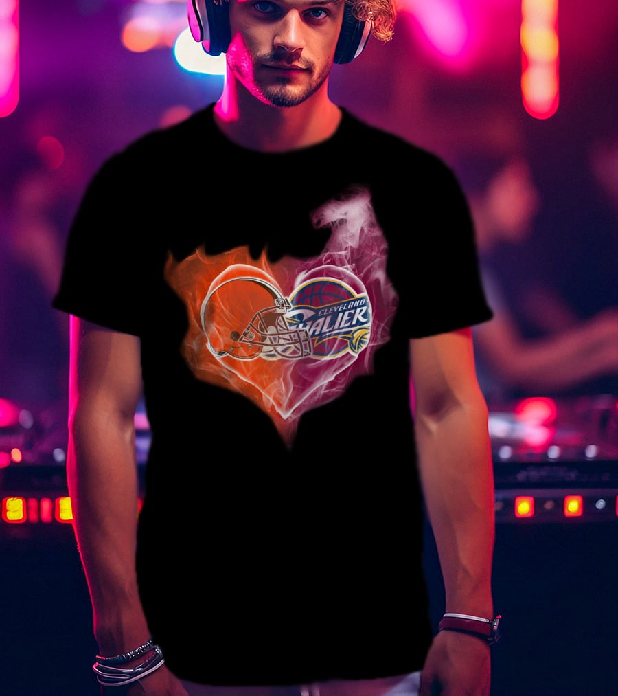 Cleveland Cavaliers Heart With Football Helmet T-Shirt