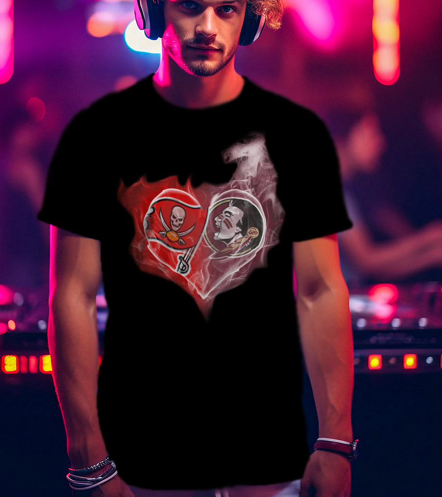 Tampa Bay Buccaneers And Florida State Seminoles Heart T-Shirt