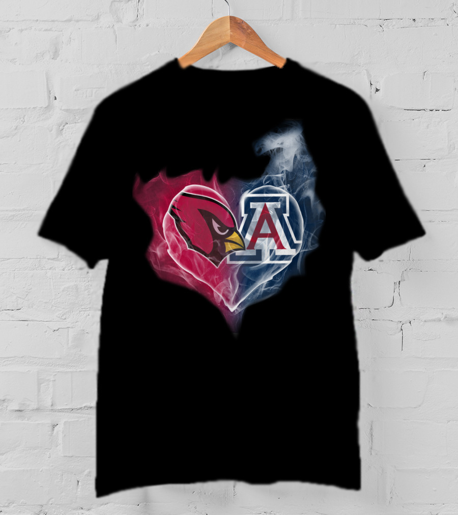Arizona Cardinals And University Of Arizona Logo Smoke Heart T-Shirt